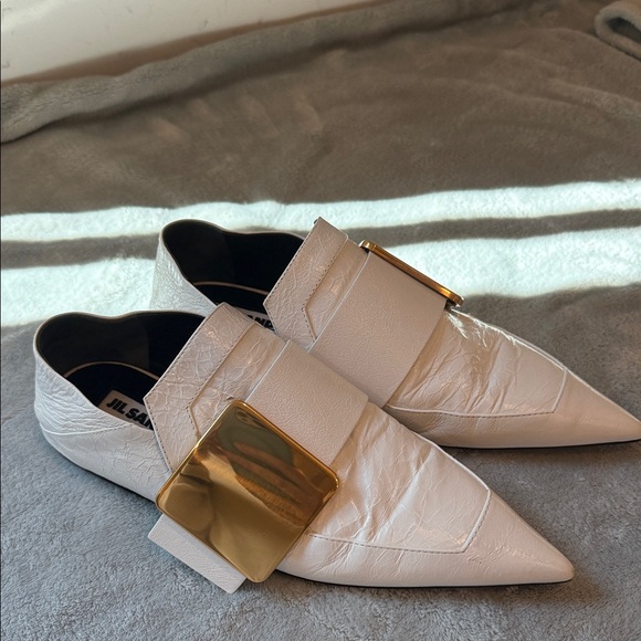 Jil Sander  White Flats with Gold Accent - Picture 1 of 4
